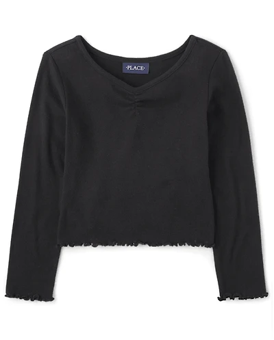 Girls Pointelle Ruched Top