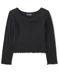 Girls Pointelle Ruched Top