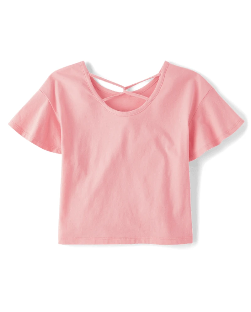 Girls Sequin Graphic Cross Back Top