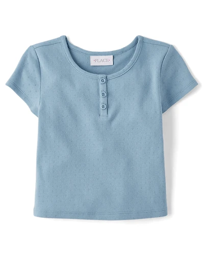 Girls Pointelle Henley Top