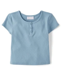 Girls Pointelle Henley Top