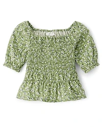 Girls Floral Smocked Top