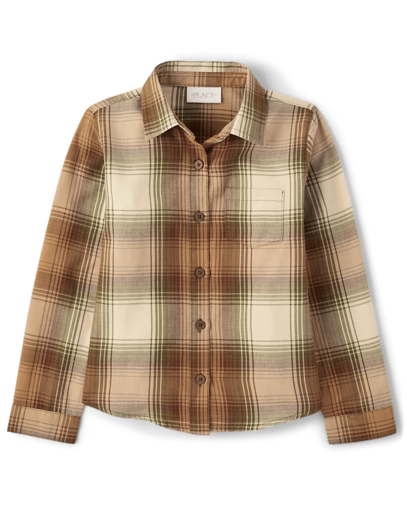 Girls Plaid Flannel Button Up Shirt