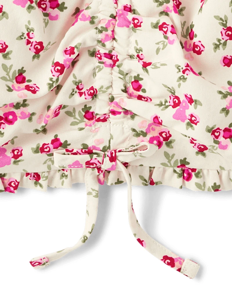 Girls Floral Cinch Front Top