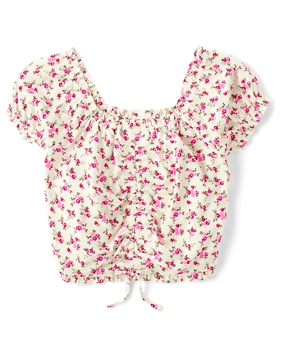Girls Floral Cinch Front Top