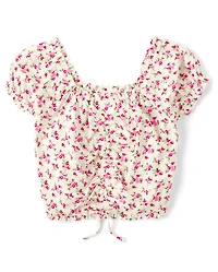 Girls Floral Cinch Front Top