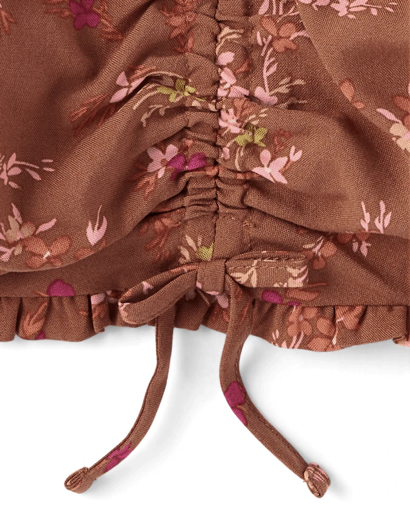 Girls Floral Cinch Front Top