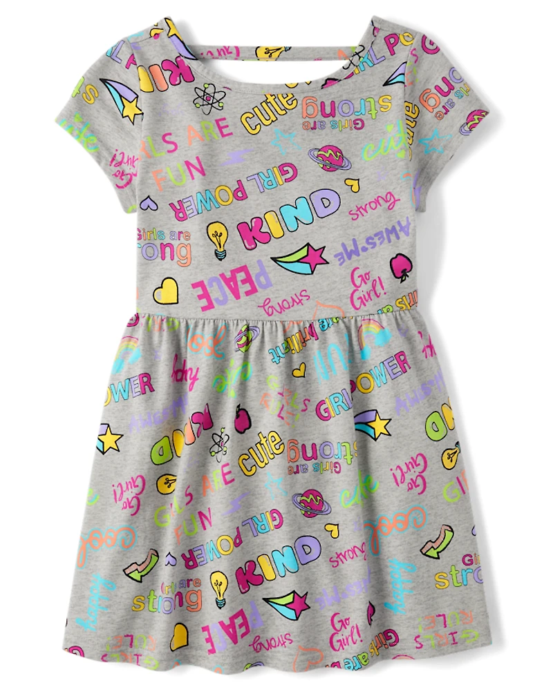 Girls Print Cut Out Dress
