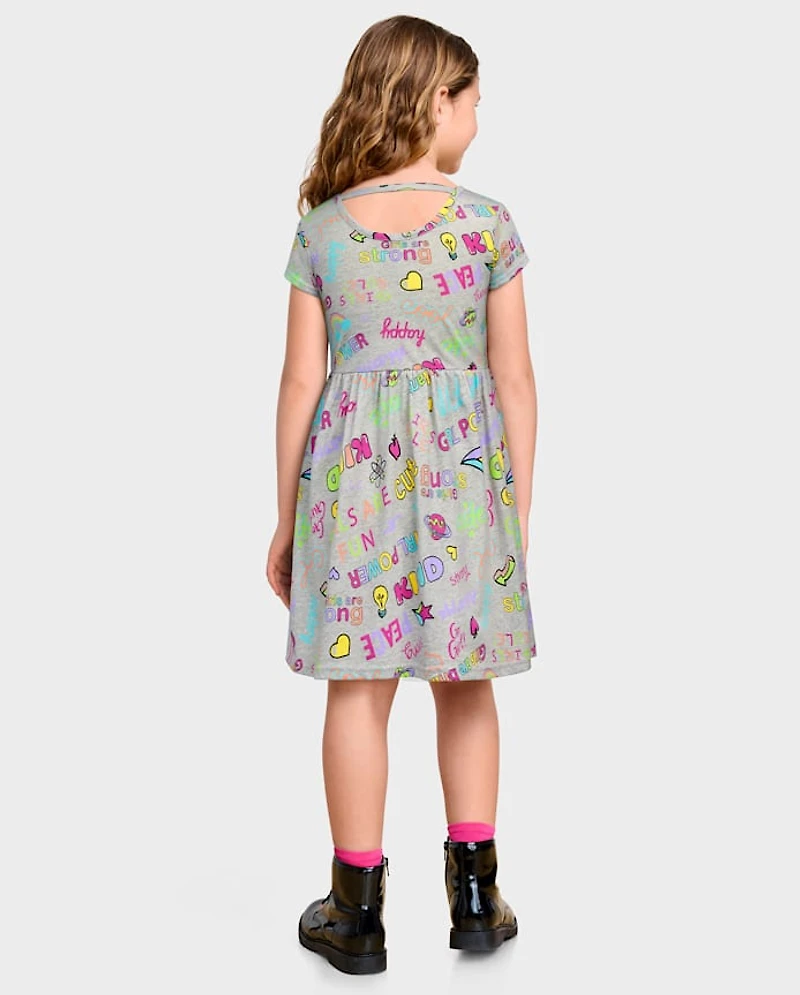 Girls Print Cut Out Dress