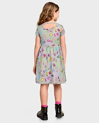 Girls Print Cut Out Dress