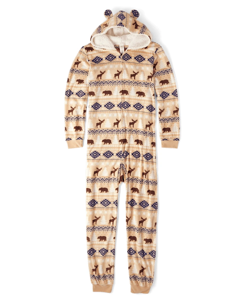 Adult Matching Family Bear Fairisle Microfleece Hooded One Piece Pajamas