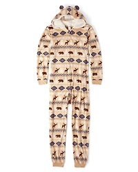 Adult Matching Family Bear Fairisle Microfleece Hooded One Piece Pajamas