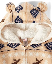Kids Matching Family Bear Fairisle Microfleece Hooded One Piece Pajamas