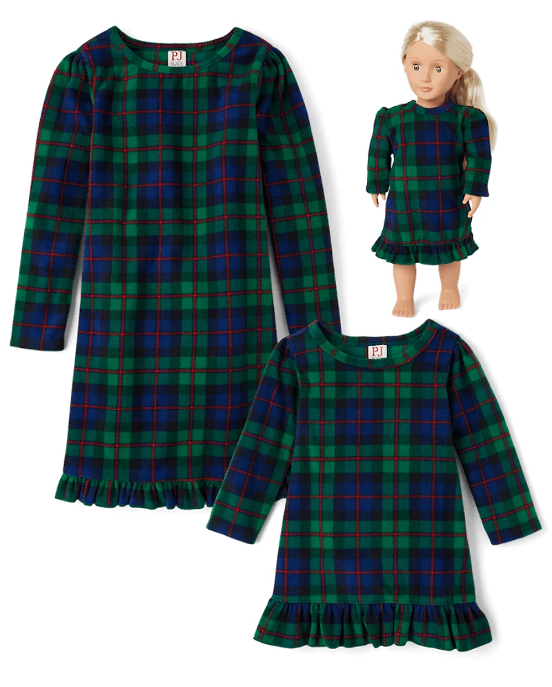Baby Girls Matching Family Tartan Plaid Microfleece Ruffle Nightgown