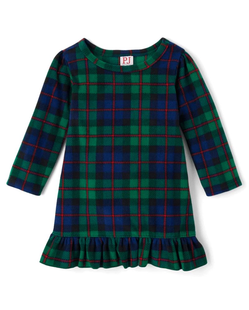 Baby Girls Matching Family Tartan Plaid Microfleece Ruffle Nightgown