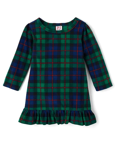 Baby Girls Matching Family Tartan Plaid Microfleece Ruffle Nightgown