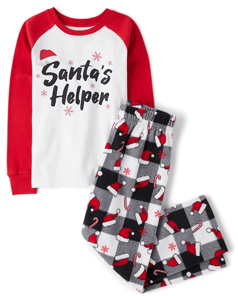 Kids Matching Family Santa's Helper Snug Fit Cotton And Microfleece Pajamas