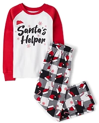 Kids Matching Family Santa's Helper Snug Fit Cotton And Microfleece Pajamas