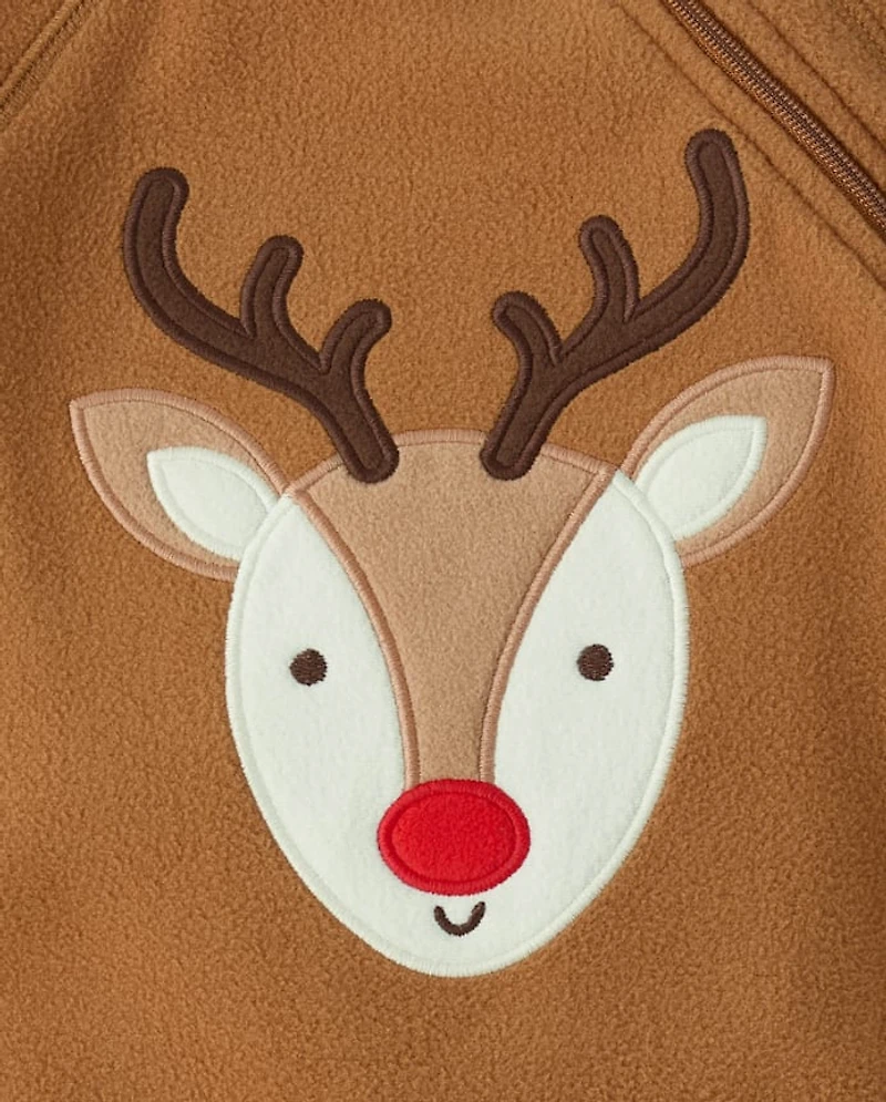 Baby And Toddler Matching Family Reindeer Microfleece Footed One Piece Pajamas