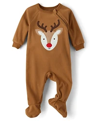 Baby And Toddler Matching Family Reindeer Microfleece Footed One Piece Pajamas