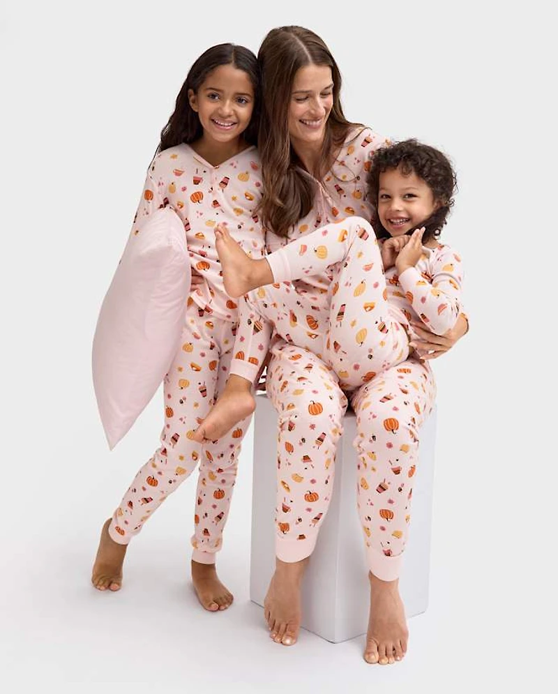 Girls Mommy And Me Pumpkin Spice Snug Fit Cotton Henley Pajamas
