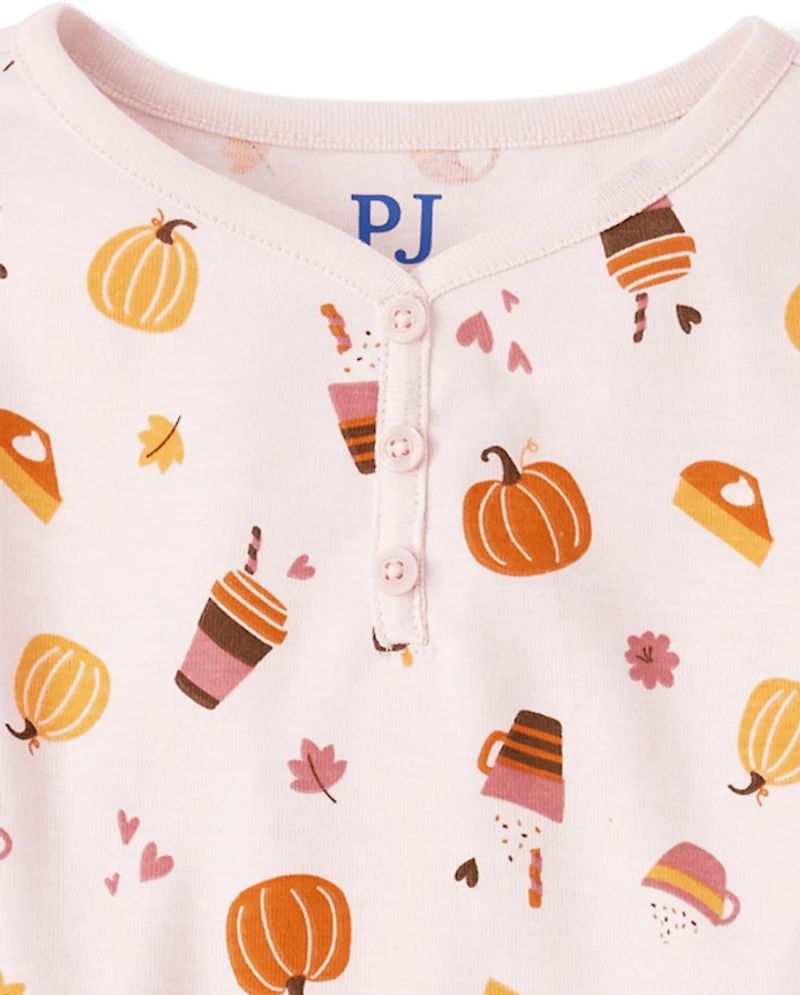 Girls Mommy And Me Pumpkin Spice Snug Fit Cotton Henley Pajamas