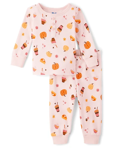 Pyjamas Henley en coton ajustés, motif citrouille épicée, pour bébés et petites filles