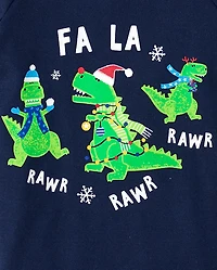 Baby And Toddler Boys Glow Christmas Dino Snug Fit Cotton Pajamas