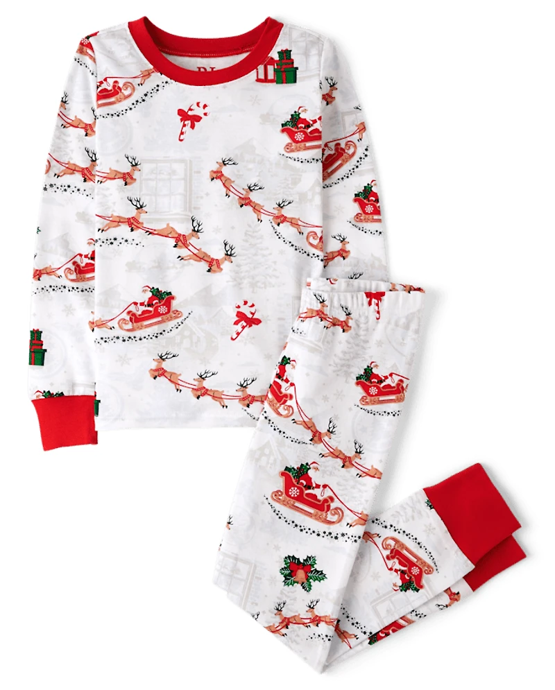 Kids Matching Family Santa Sleigh Snug Fit Cotton Pajamas