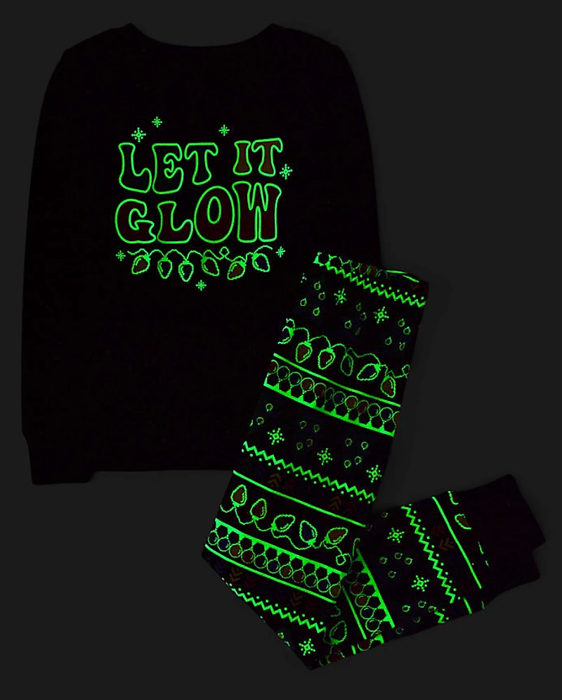 Kids Matching Family Glow Christmas Lights Snug Fit Cotton Pajamas