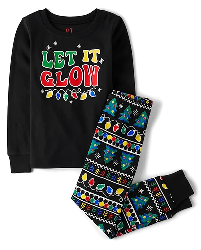 Kids Matching Family Glow Christmas Lights Snug Fit Cotton Pajamas