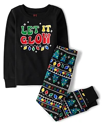 Kids Matching Family Glow Christmas Lights Snug Fit Cotton Pajamas