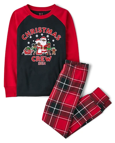 Kids Matching Family Christmas Crew 2024 Snug Fit Cotton Pajamas