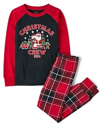 Kids Matching Family Christmas Crew 2024 Snug Fit Cotton Pajamas