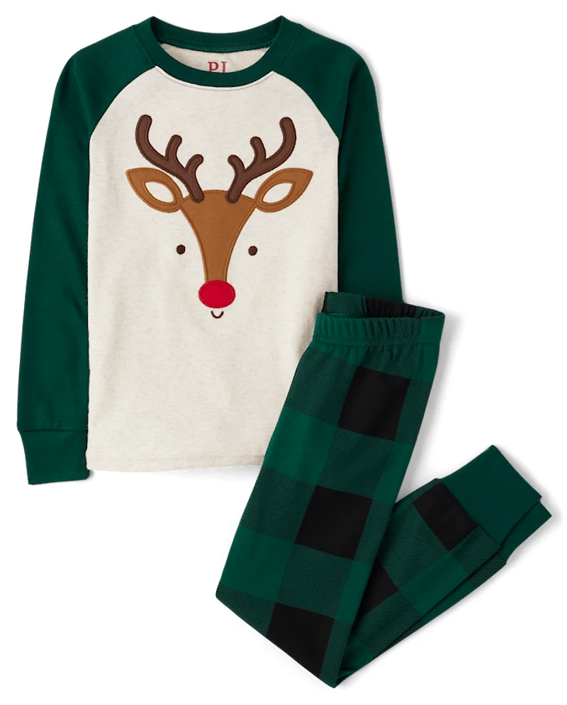 Kids Reindeer Face Snug Fit Cotton Pajamas