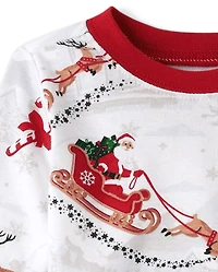 Pyjamas en coton ajustés assortis pour bébés et jeunes enfants, motif traîneau du Père Noël toute la famille