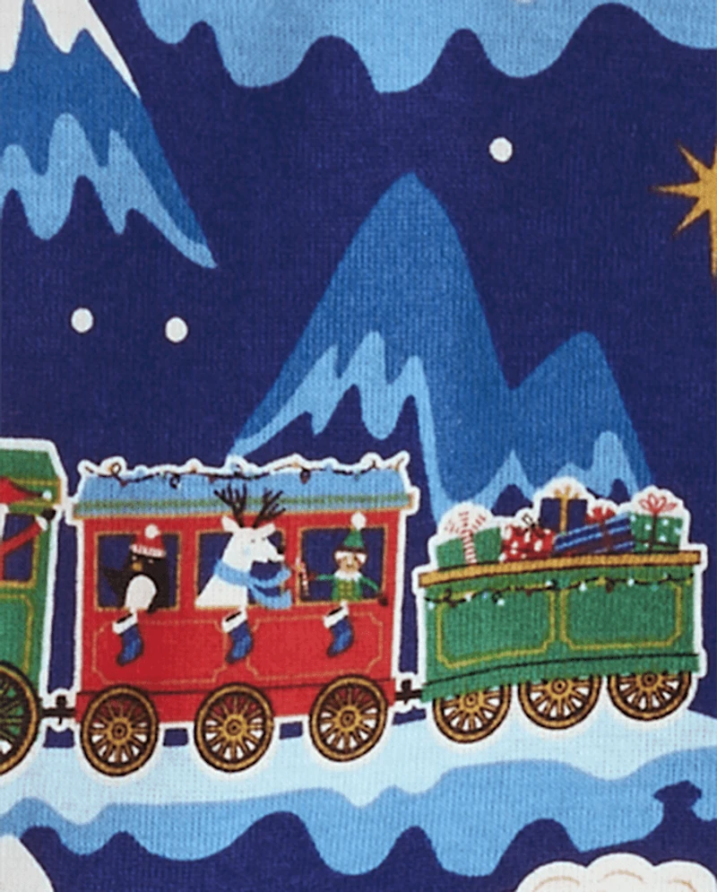 Pyjama en coton ajusté pour bébé et tout-petit, motif train de Noël lumineux