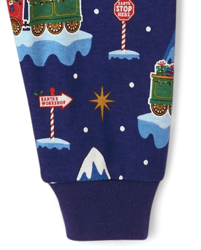Pyjama en coton ajusté pour bébé et tout-petit, motif train de Noël lumineux