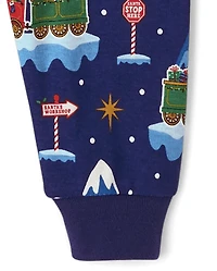 Pyjama en coton ajusté pour bébé et tout-petit, motif train de Noël lumineux