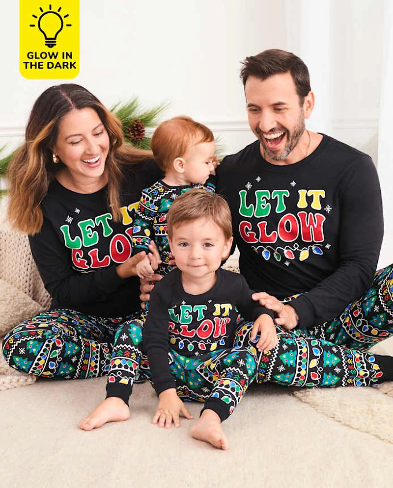 Baby And Toddler Matching Family Glow Christmas Lights Snug Fit Cotton Pajamas