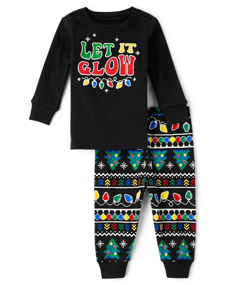 Baby And Toddler Matching Family Glow Christmas Lights Snug Fit Cotton Pajamas