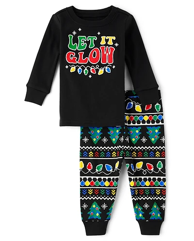 Baby And Toddler Matching Family Glow Christmas Lights Snug Fit Cotton Pajamas