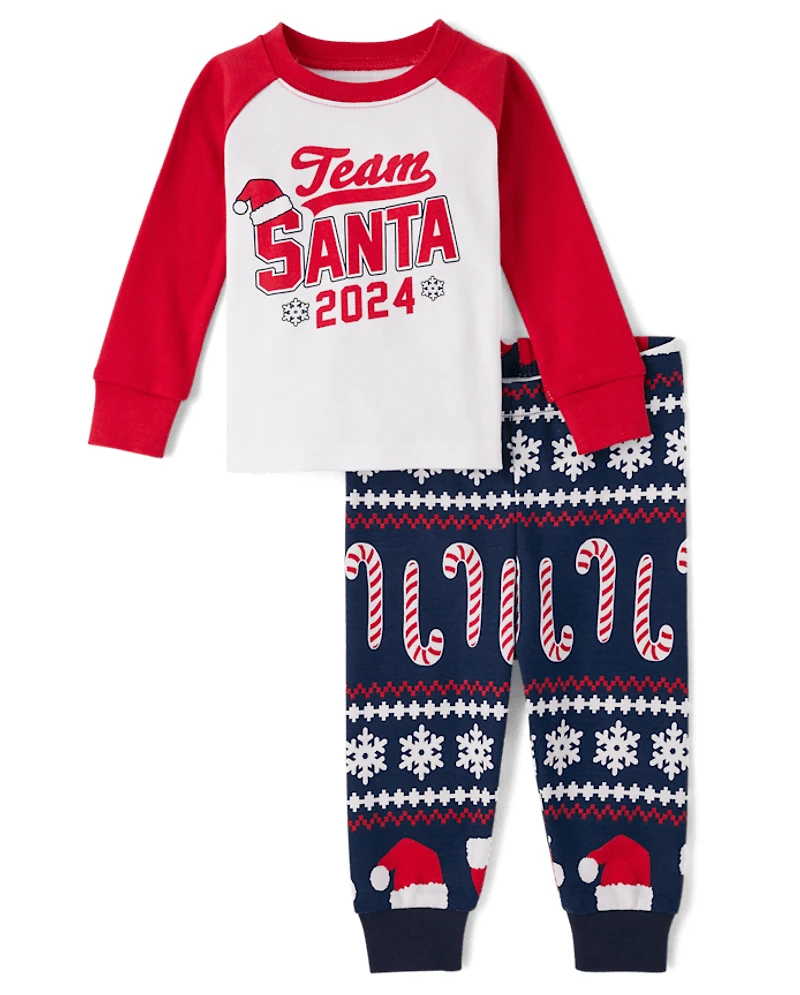 Baby And Toddler Matching Family Team Santa 2024 Snug Fit Cotton Pajamas