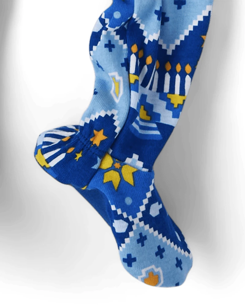 Baby And Toddler Matching Family Hanukkah Snug Fit Cotton Footed One Piece Pajamas