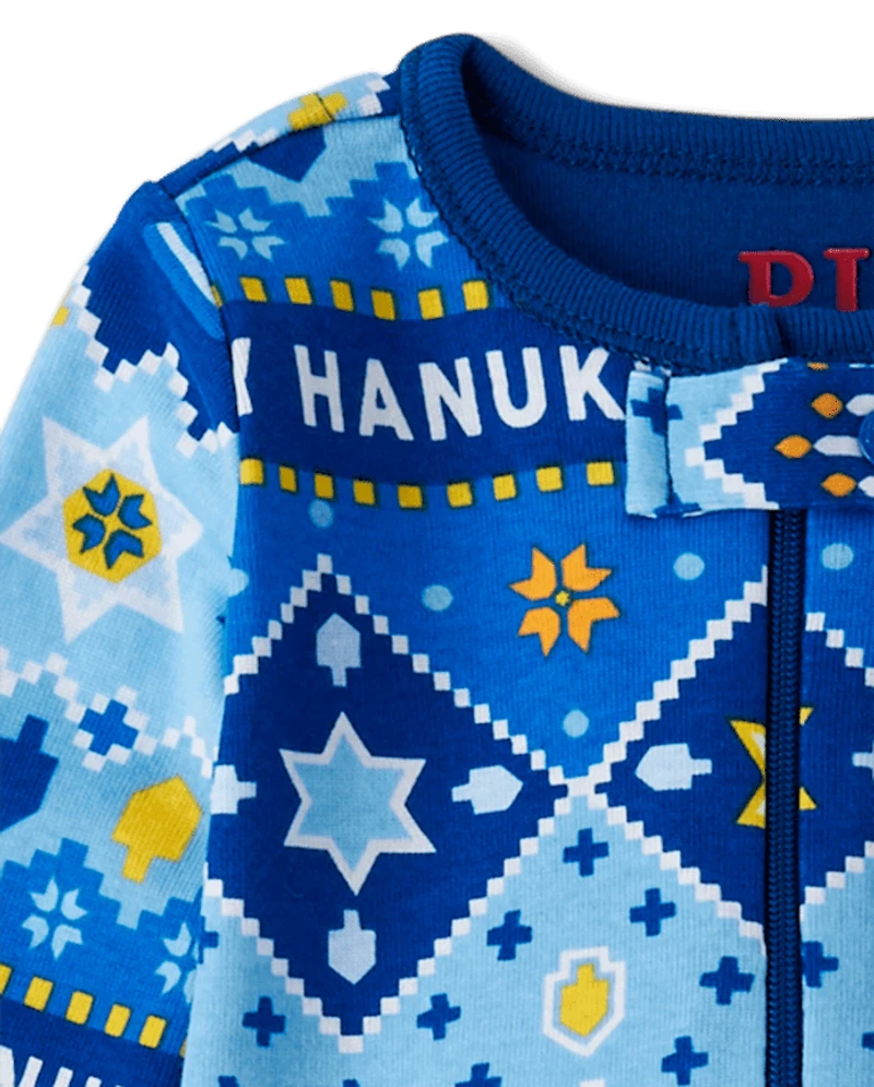 Baby And Toddler Matching Family Hanukkah Snug Fit Cotton Footed One Piece Pajamas