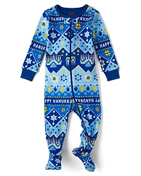 Baby And Toddler Matching Family Hanukkah Snug Fit Cotton Footed One Piece Pajamas