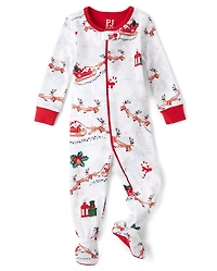 Baby And Toddler Matching Family Santa Sleigh Snug Fit Cotton Footed One Piece Pajamas
