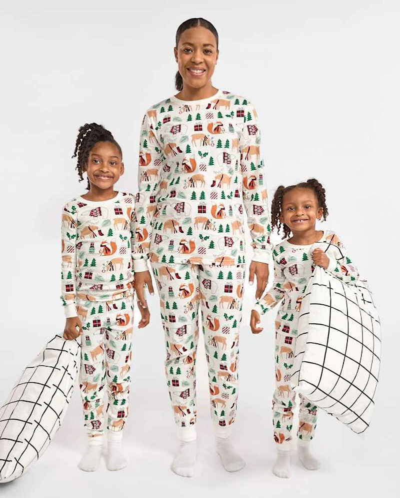 Pyjamas en coton assortis pour adultes, motif animaux de la famille
