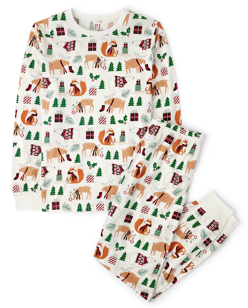 Pyjamas en coton assortis pour adultes, motif animaux de la famille