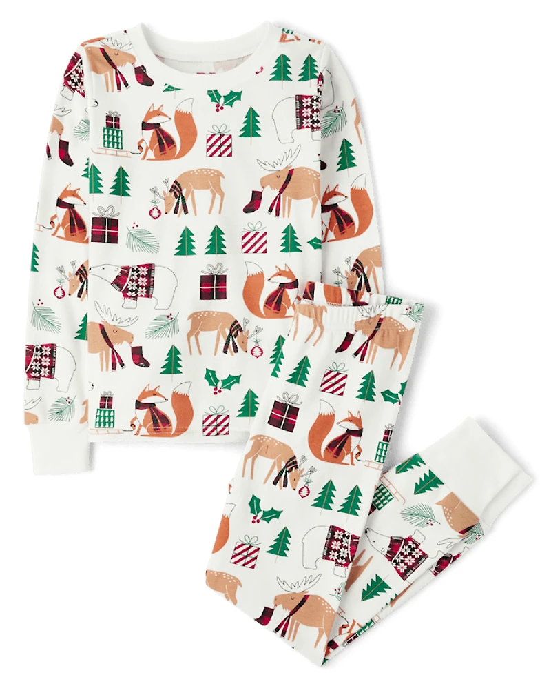 Pyjamas en coton ajustés assortis pour enfants, à motifs d'animaux de la famille